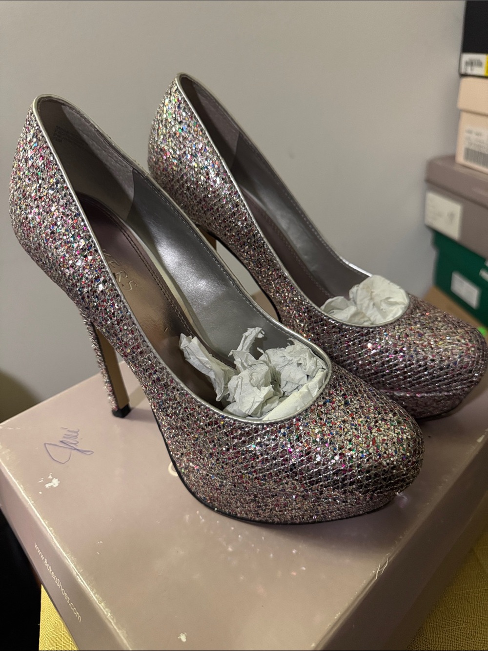 Bakers Glitter Platform High Heels - Pink Multi